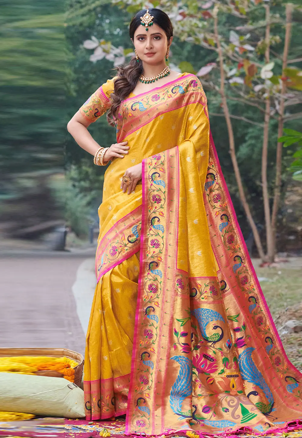 Mustard Silk Paithani Saree 303112