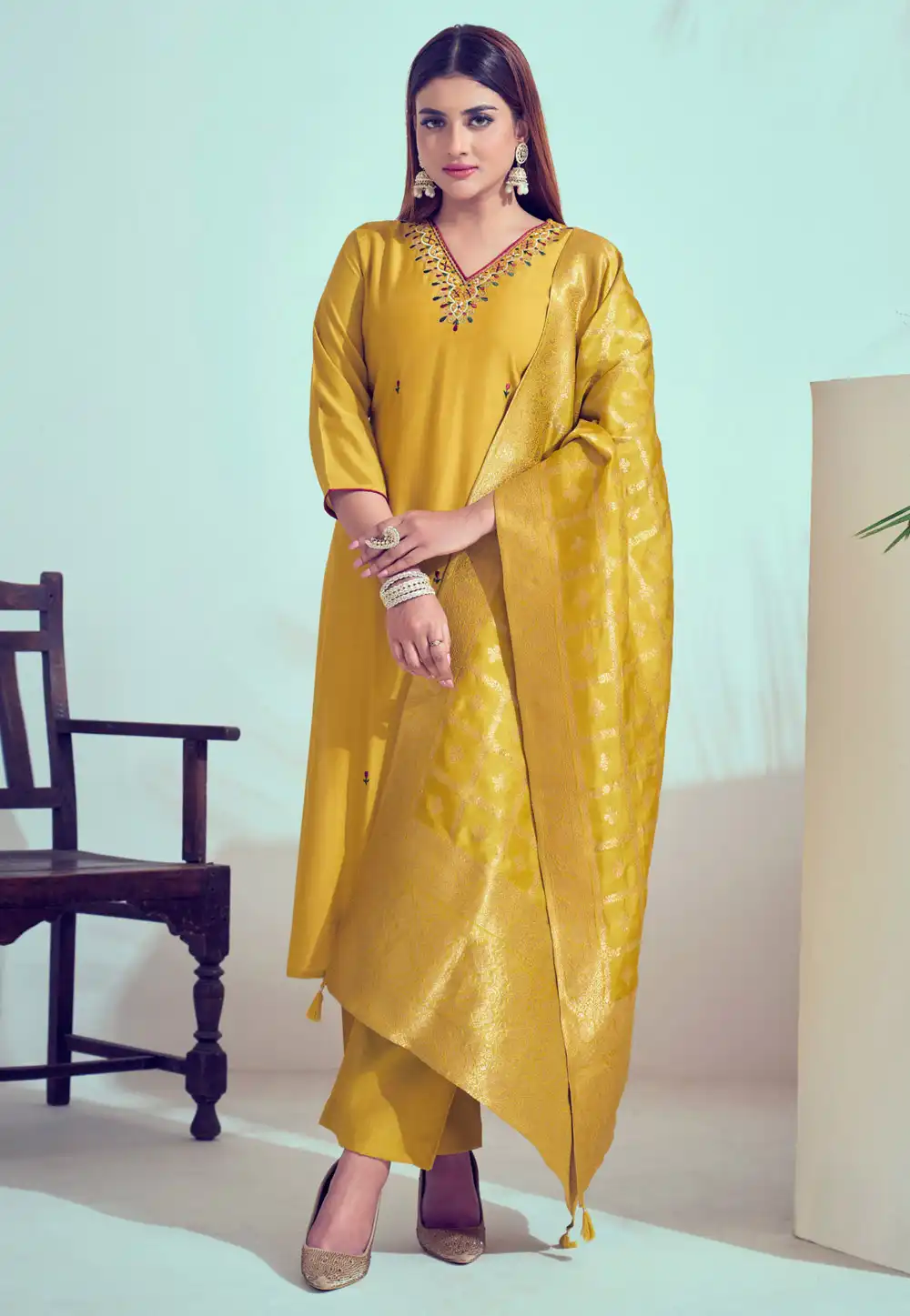 Mustard Silk Pakistani Suit 289866