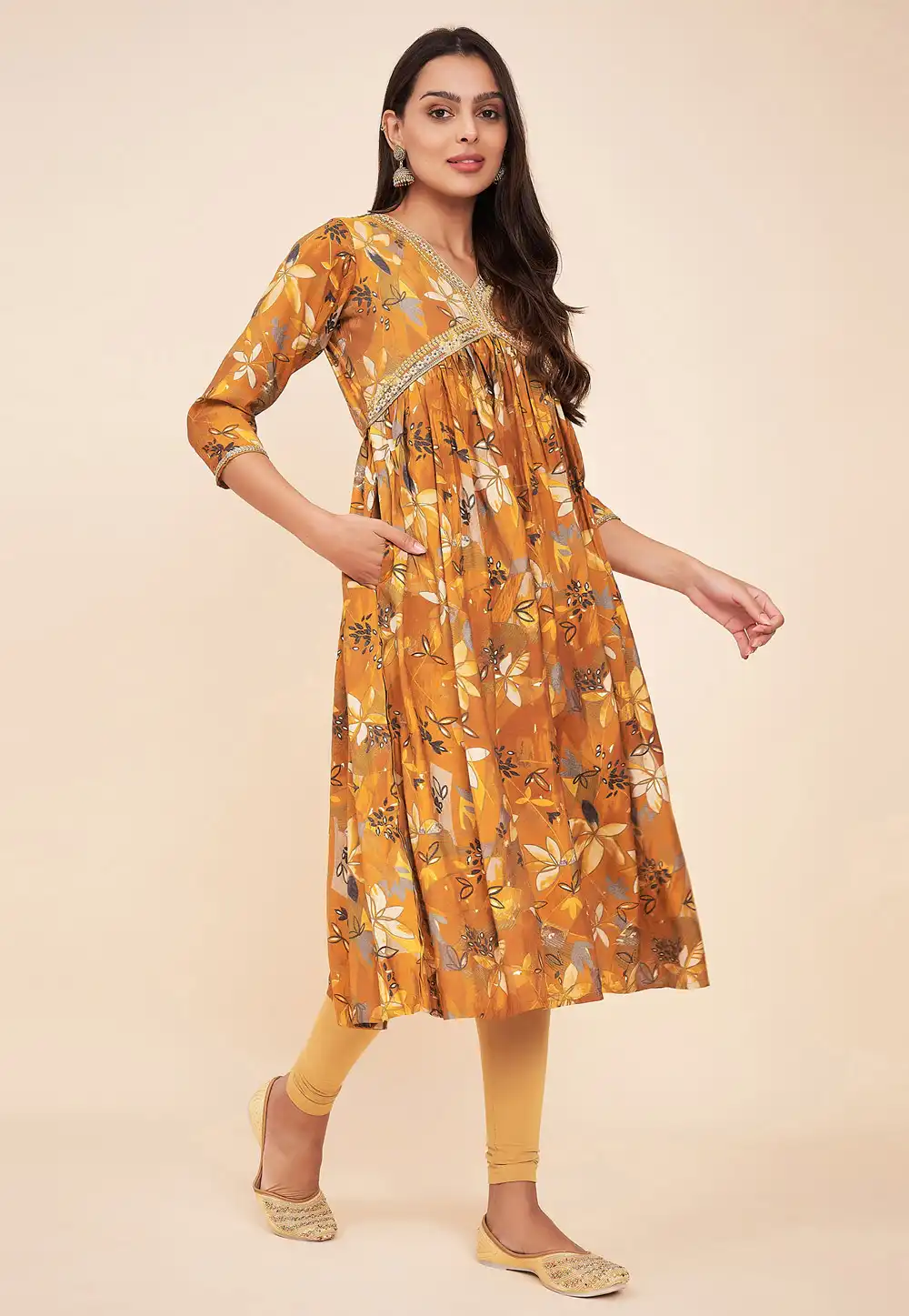 Mustard Silk Printed Kurti 290351