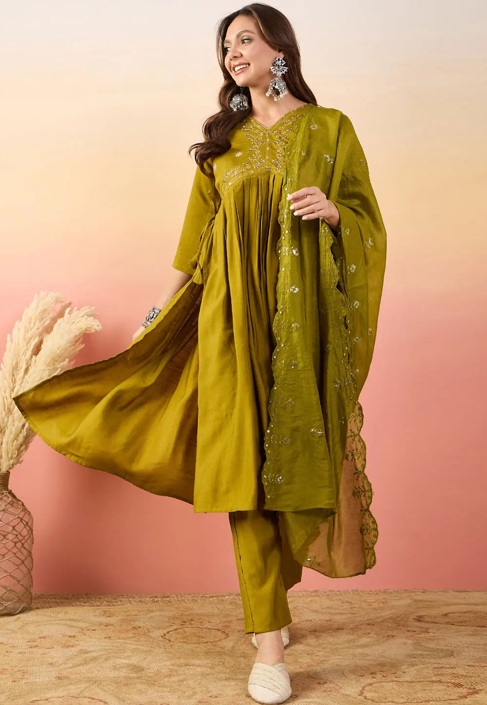 Mustard Silk Readymade Anarkali Suit 296550