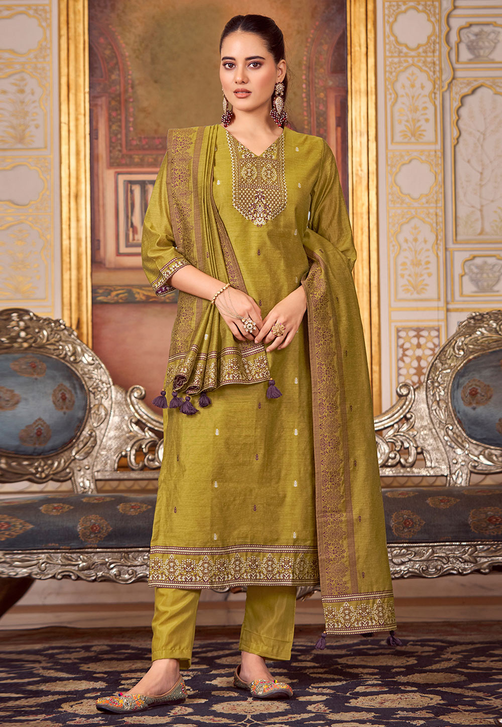 Mustard Silk Readymade Pakistani Suit 306286