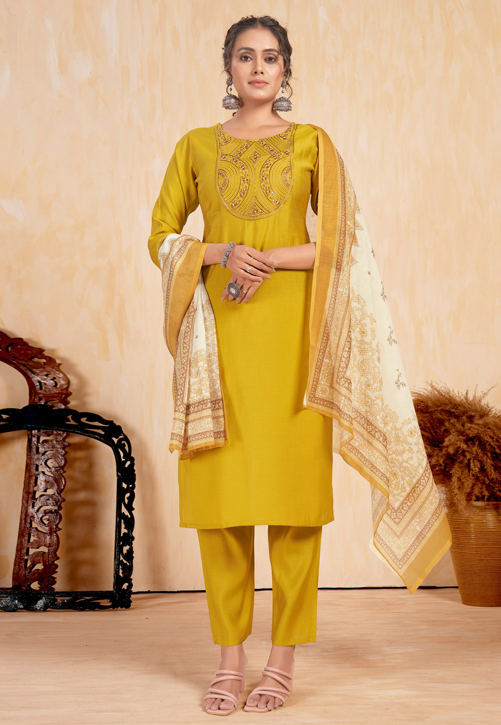 Mustard Silk Readymade Pakistani Suit 284662