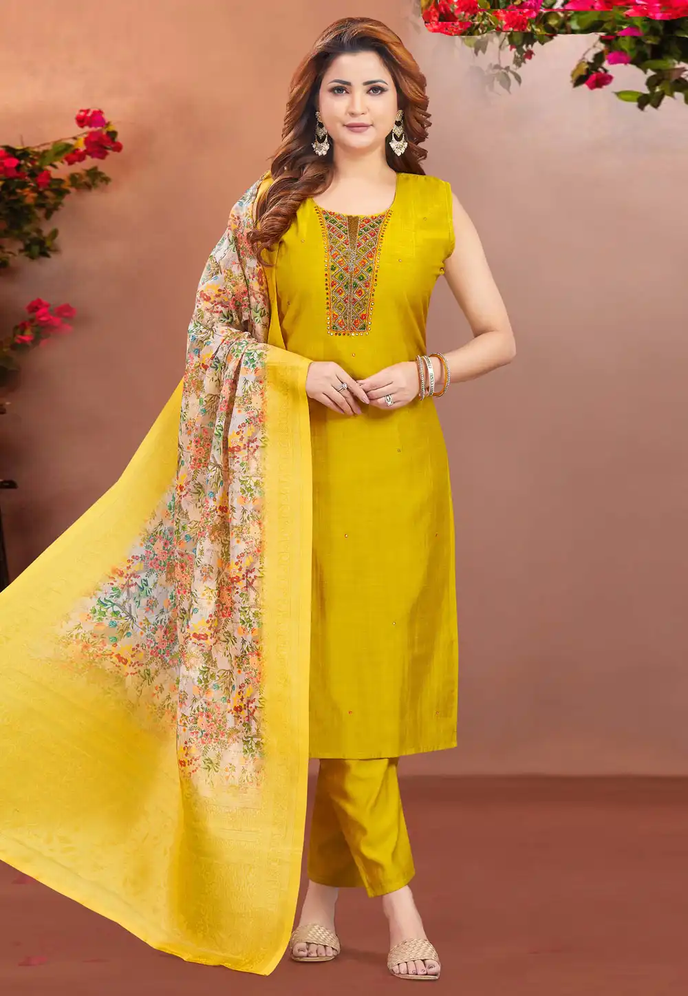 Mustard Silk Readymade Pakistani Suit 294081