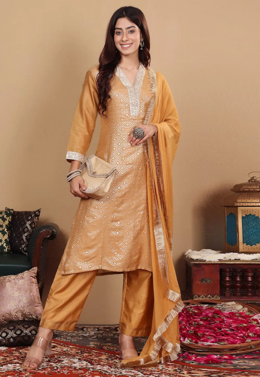 Mustard Silk Readymade Pakistani Suit 303851