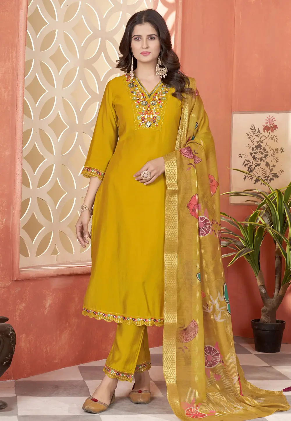 Mustard Silk Readymade Pakistani Suit 302388