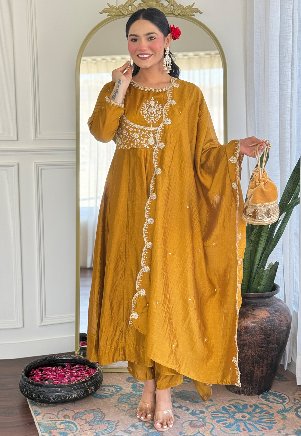Mustard Silk Readymade Pakistani Suit 310893
