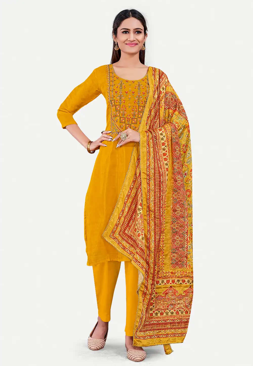 Mustard Silk Readymade Pakistani Suit 288172