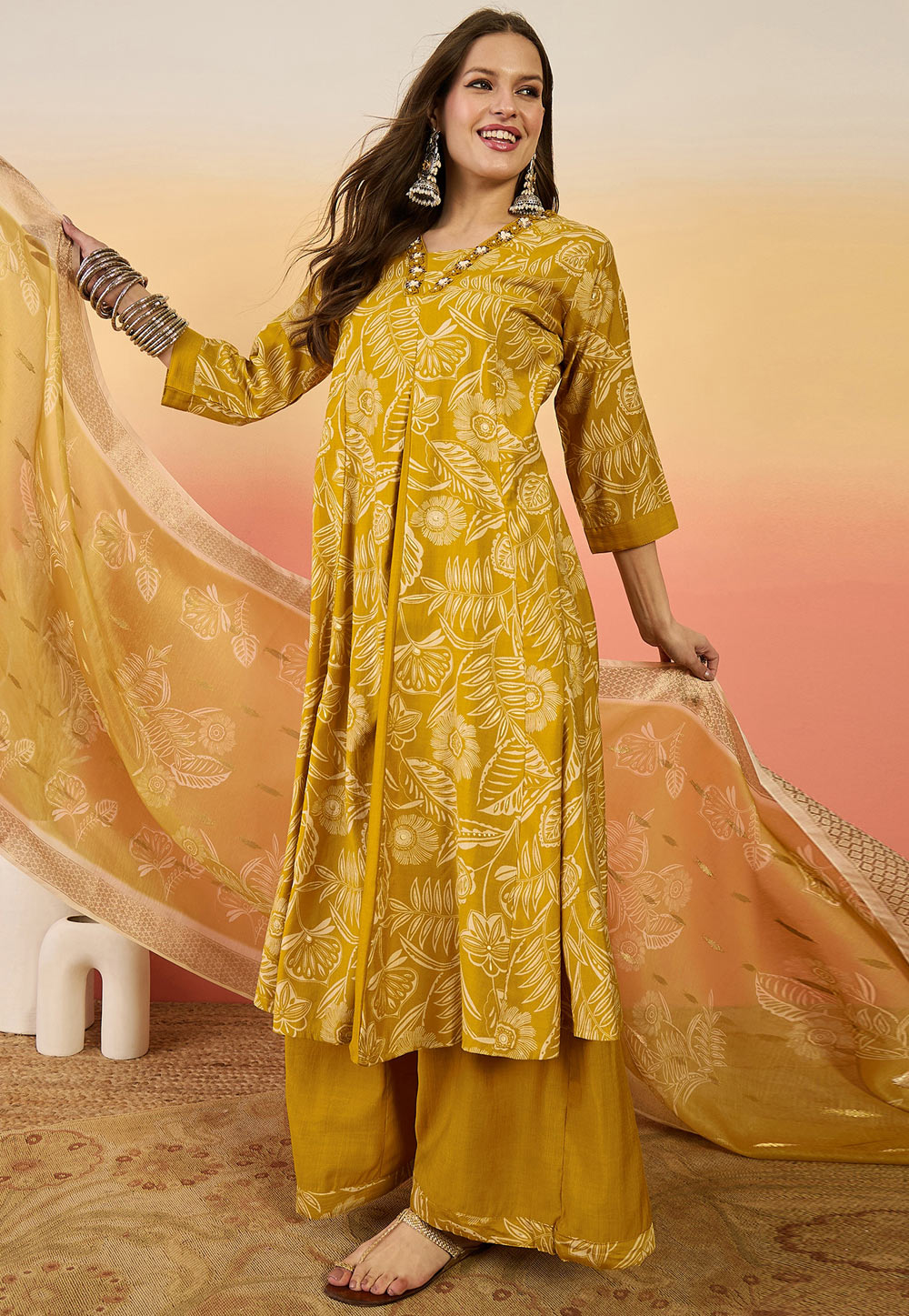 Mustard Silk Readymade Pakistani Suit 309163