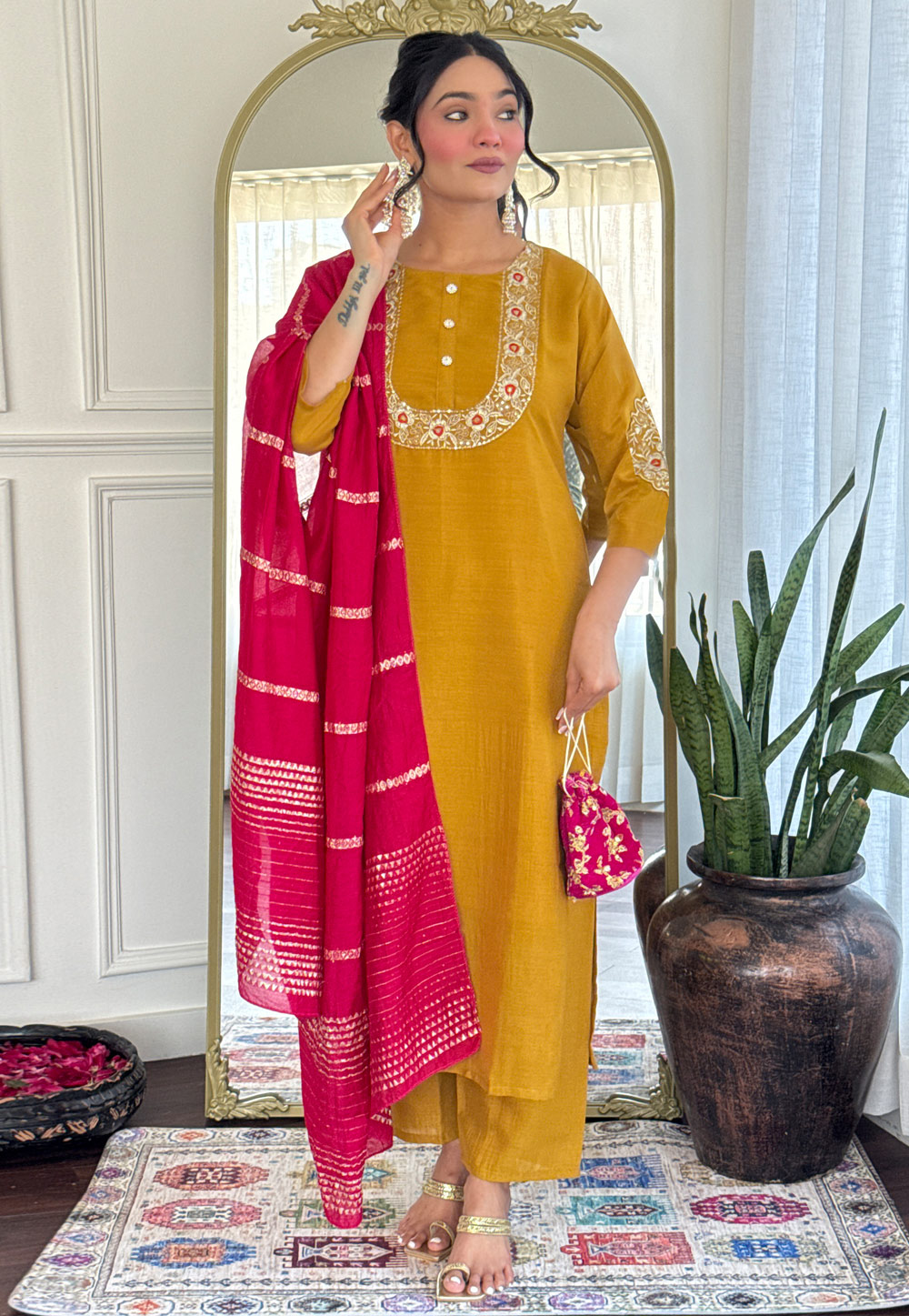 Mustard Silk Readymade Pakistani Suit 309462