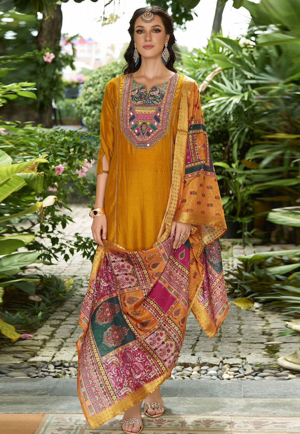 Mustard Silk Readymade Pakistani Suit 309705