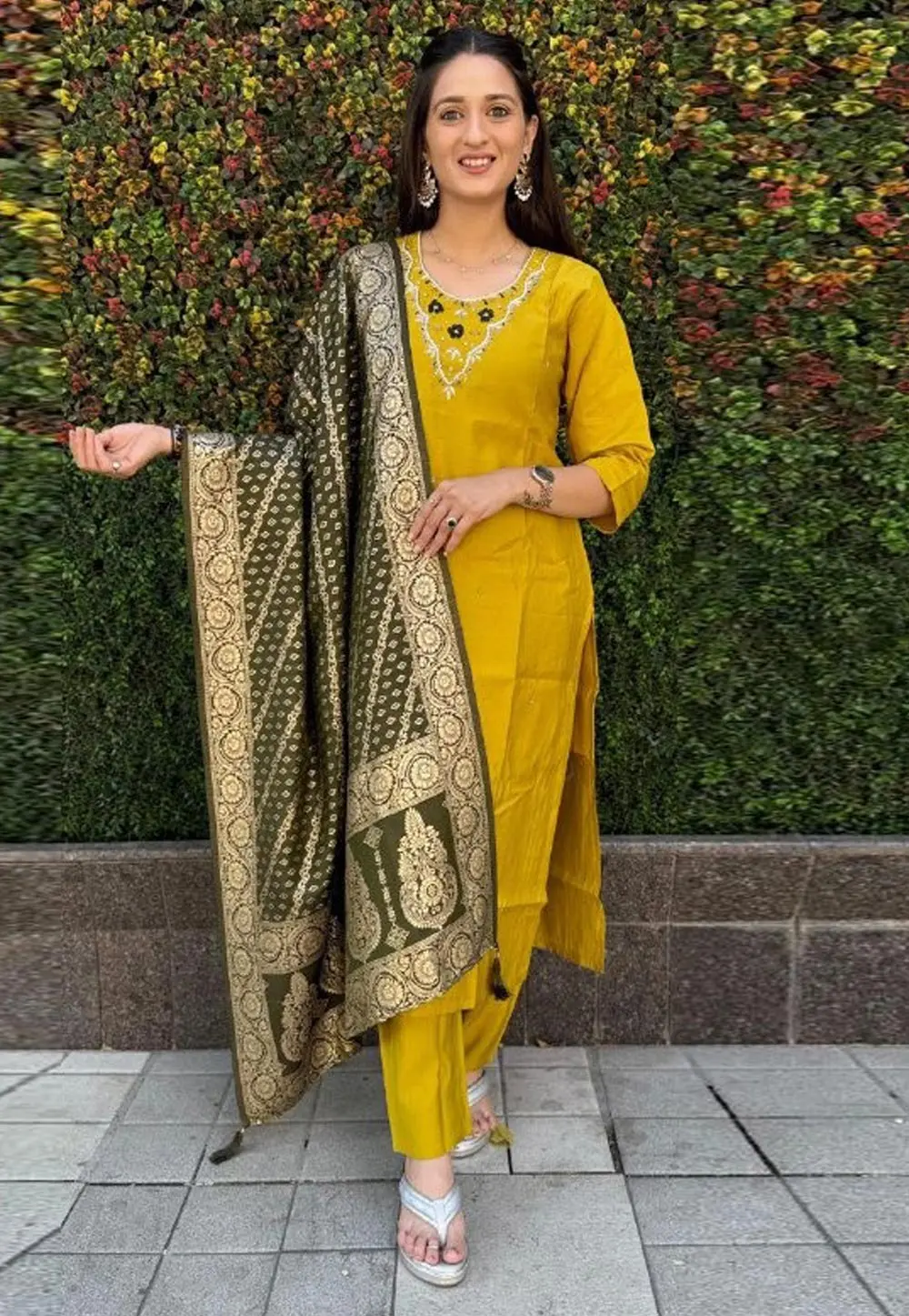 Mustard Silk Readymade Pant Style Suit 302545