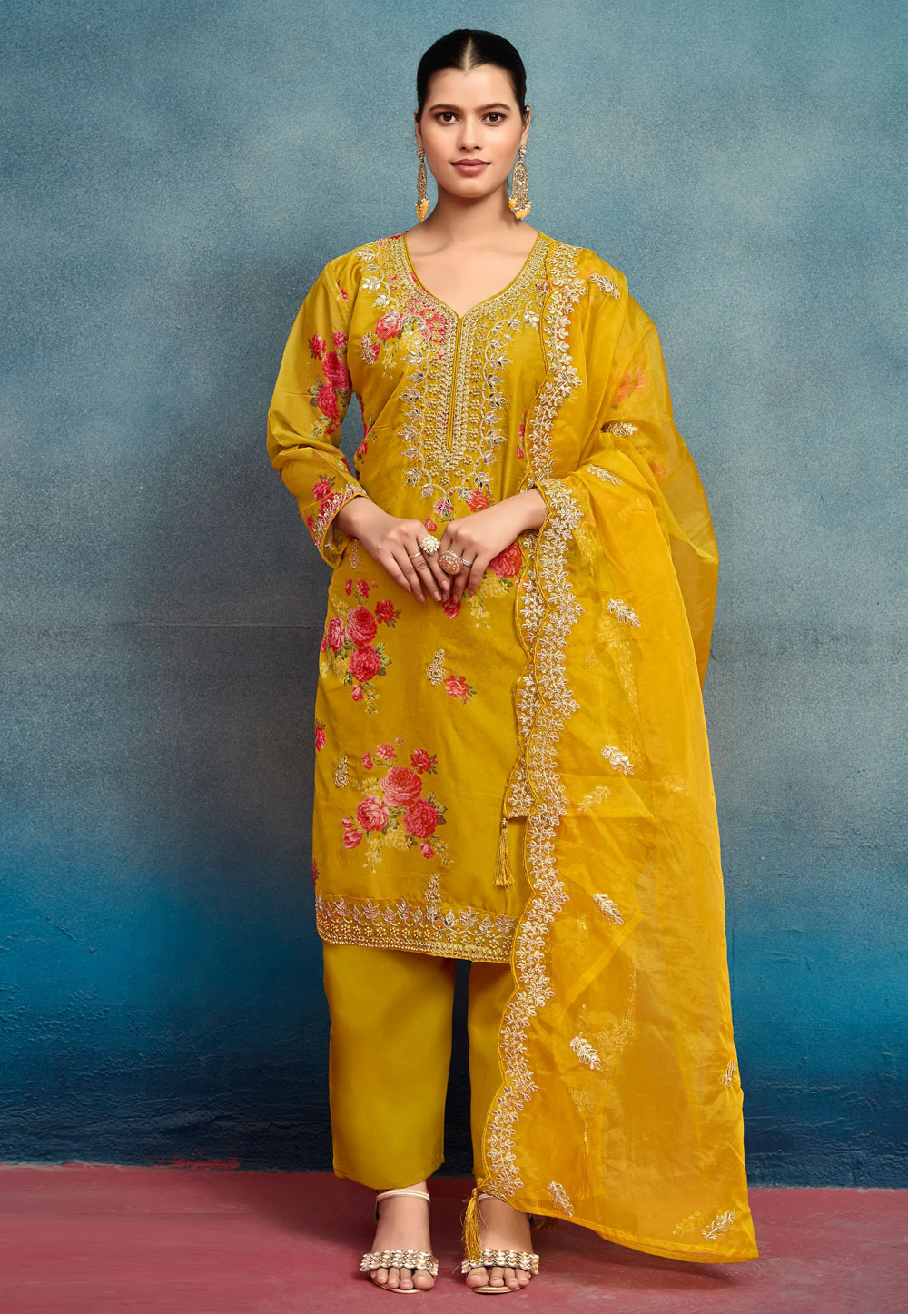 Mustard Silk Readymade Pant Style Suit 309729
