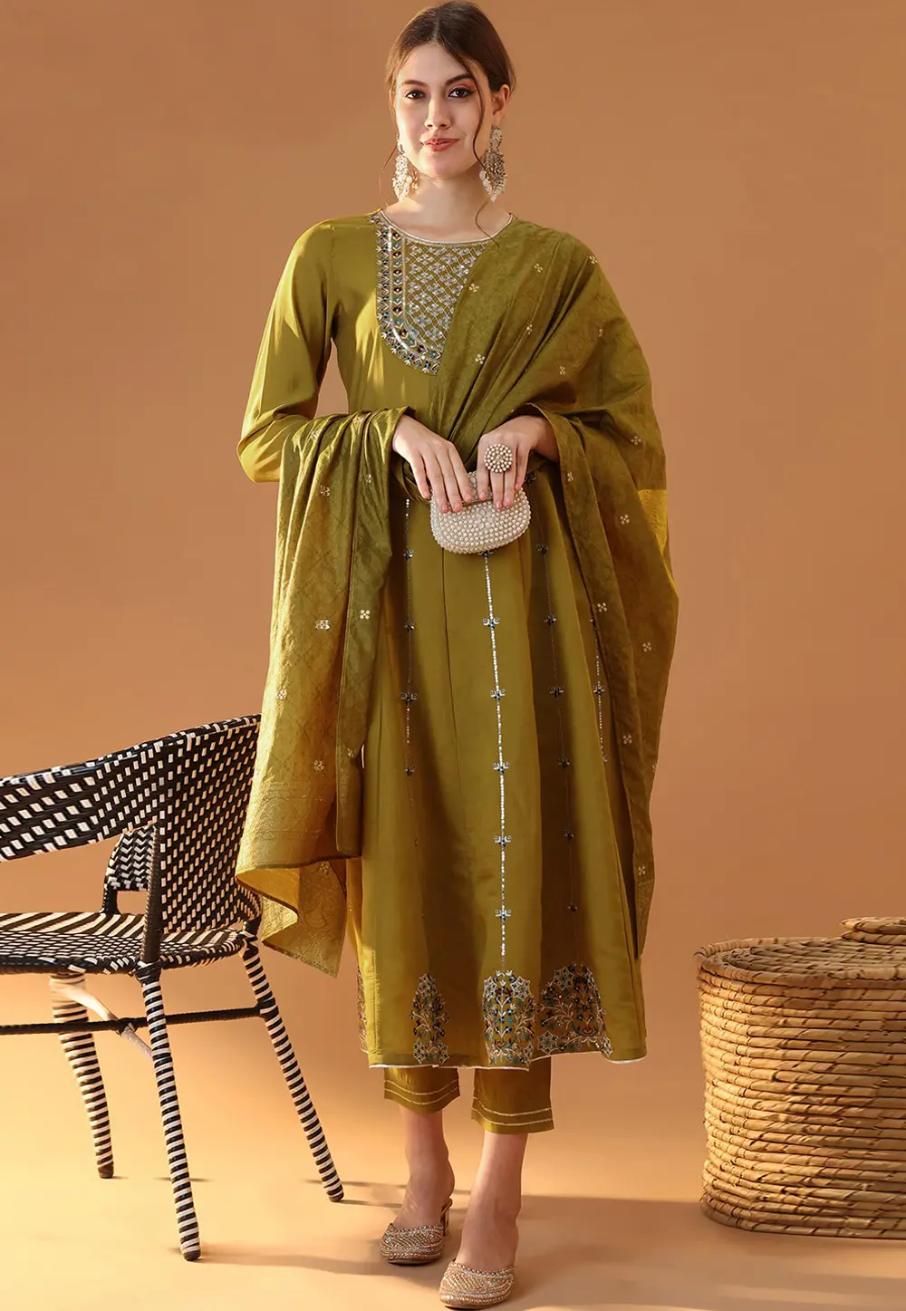 Mustard Silk Readymade Pant Style Suit 301916