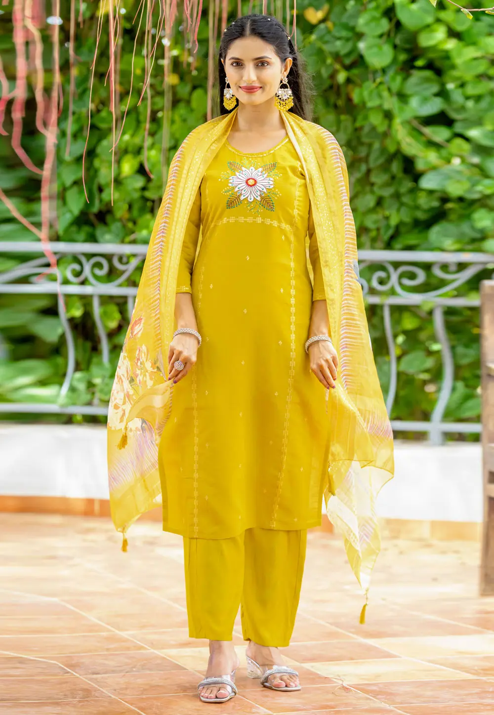 Mustard Silk Readymade Pant Style Suit 302905