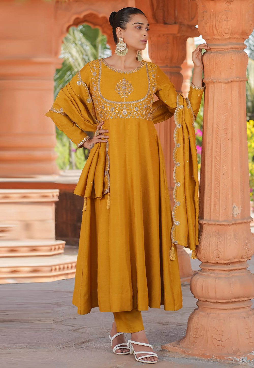Mustard Silk Readymade Pant Style Suit 309465