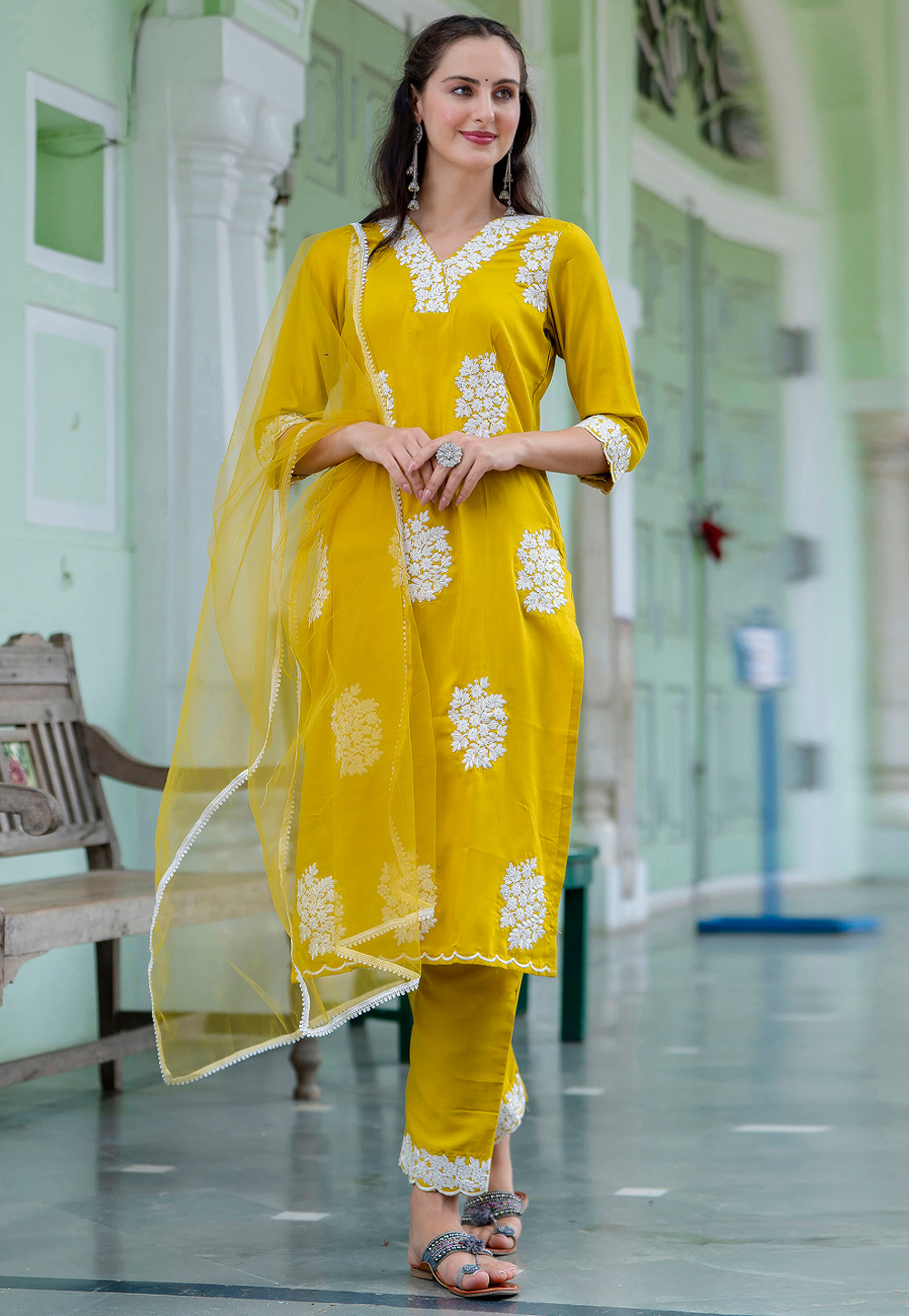 Mustard Silk Readymade Pant Style Suit 310031