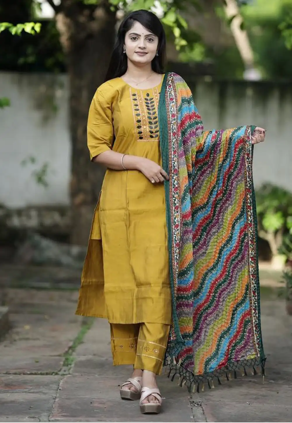 Mustard Silk Readymade Pant Style Suit 292082