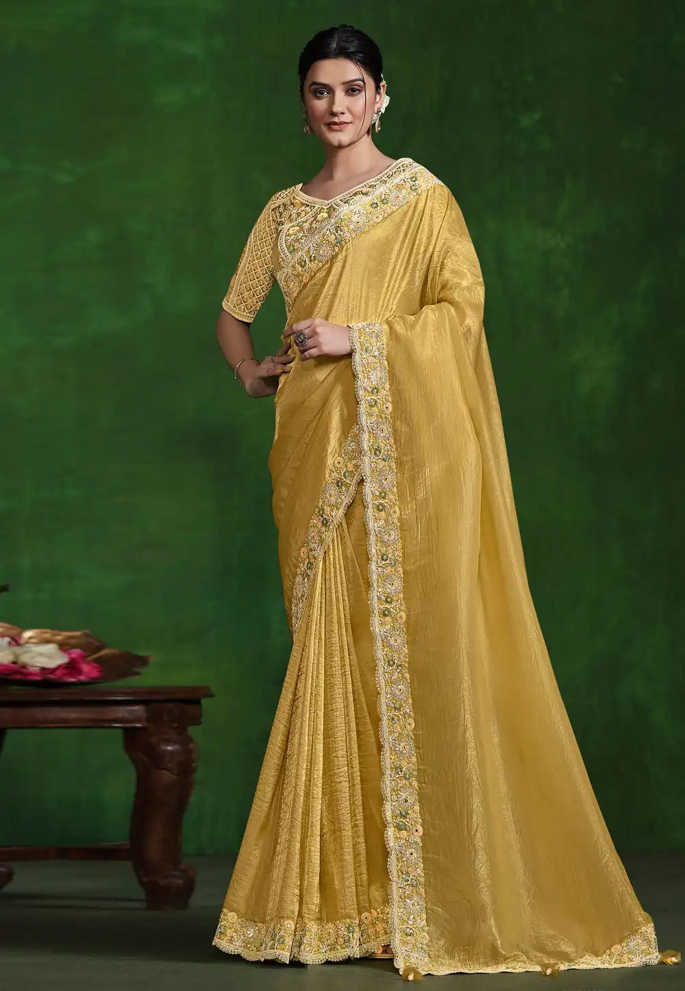 Mustard Silk Saree With Blouse 294729