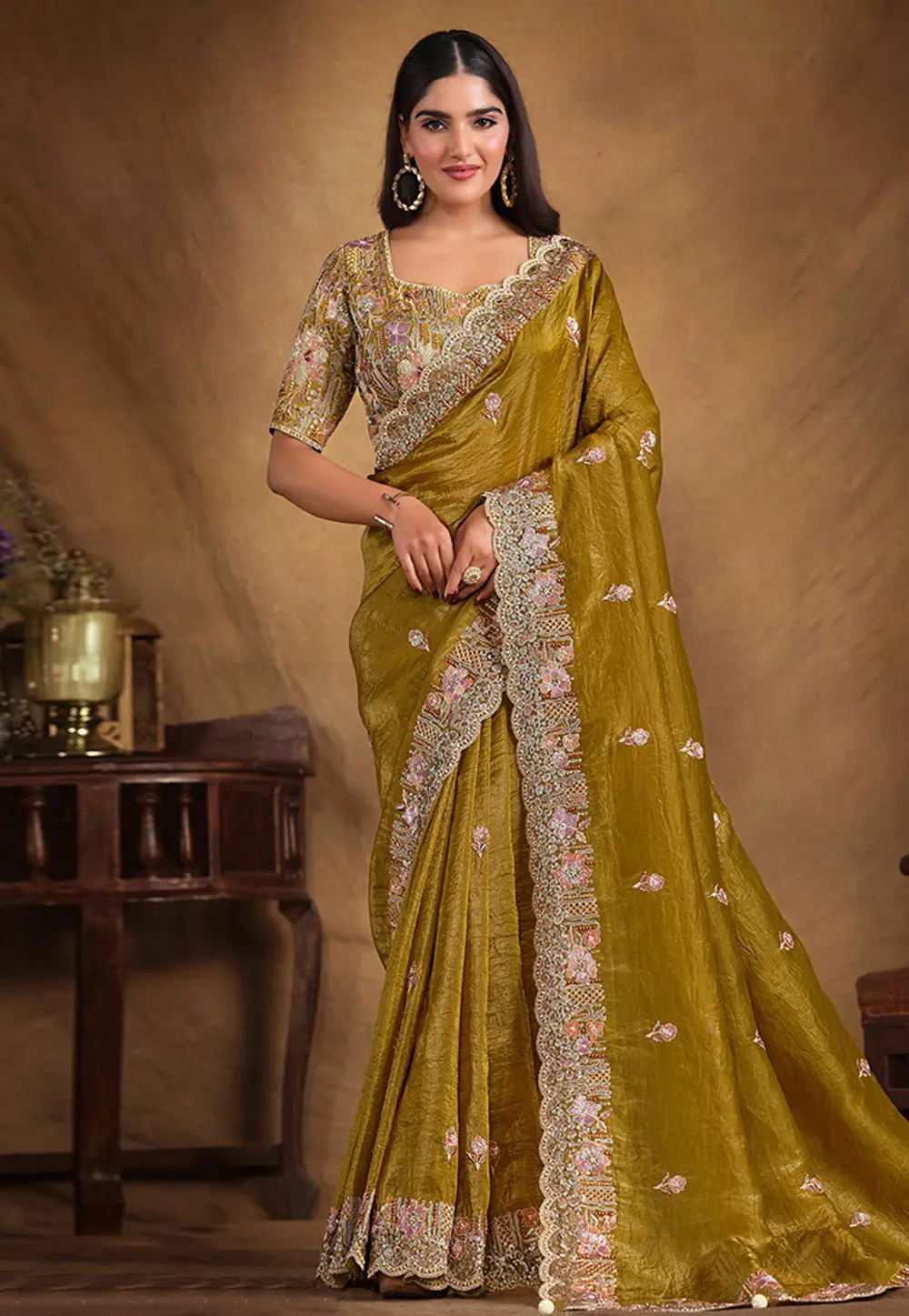 Mustard Silk Saree With Blouse 297181