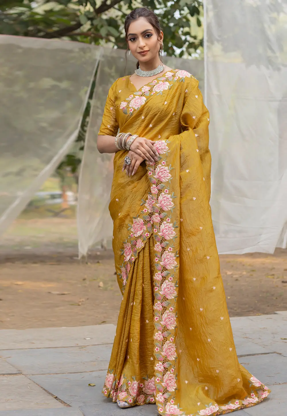 Mustard Silk Saree With Blouse 302043