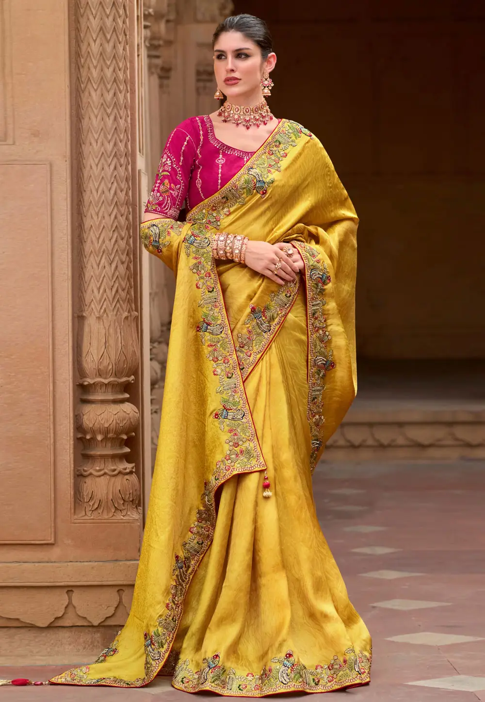 Mustard Silk Saree With Blouse 296152