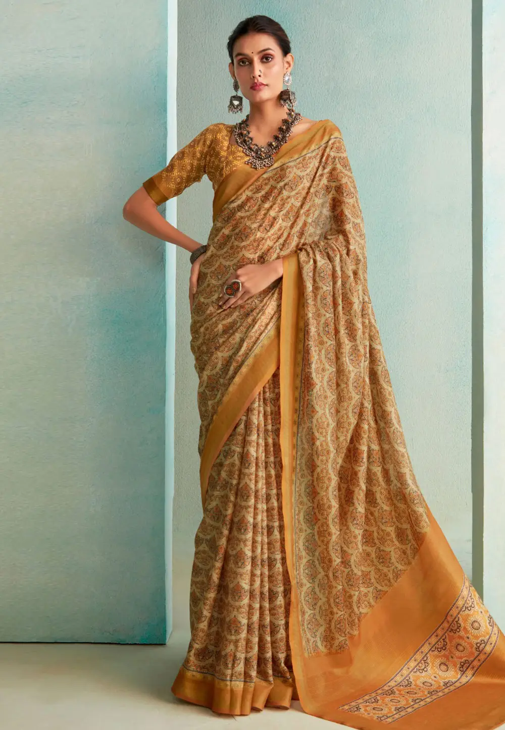 Mustard Silk Saree With Blouse 296102