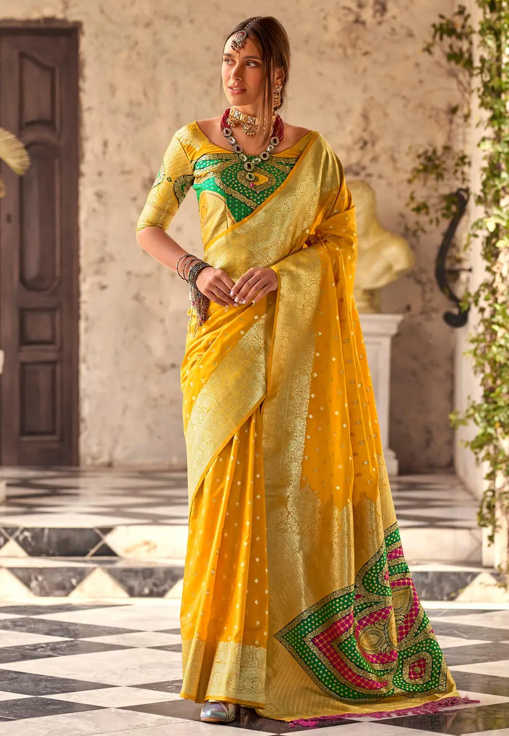 Mustard Silk Saree With Blouse 297210