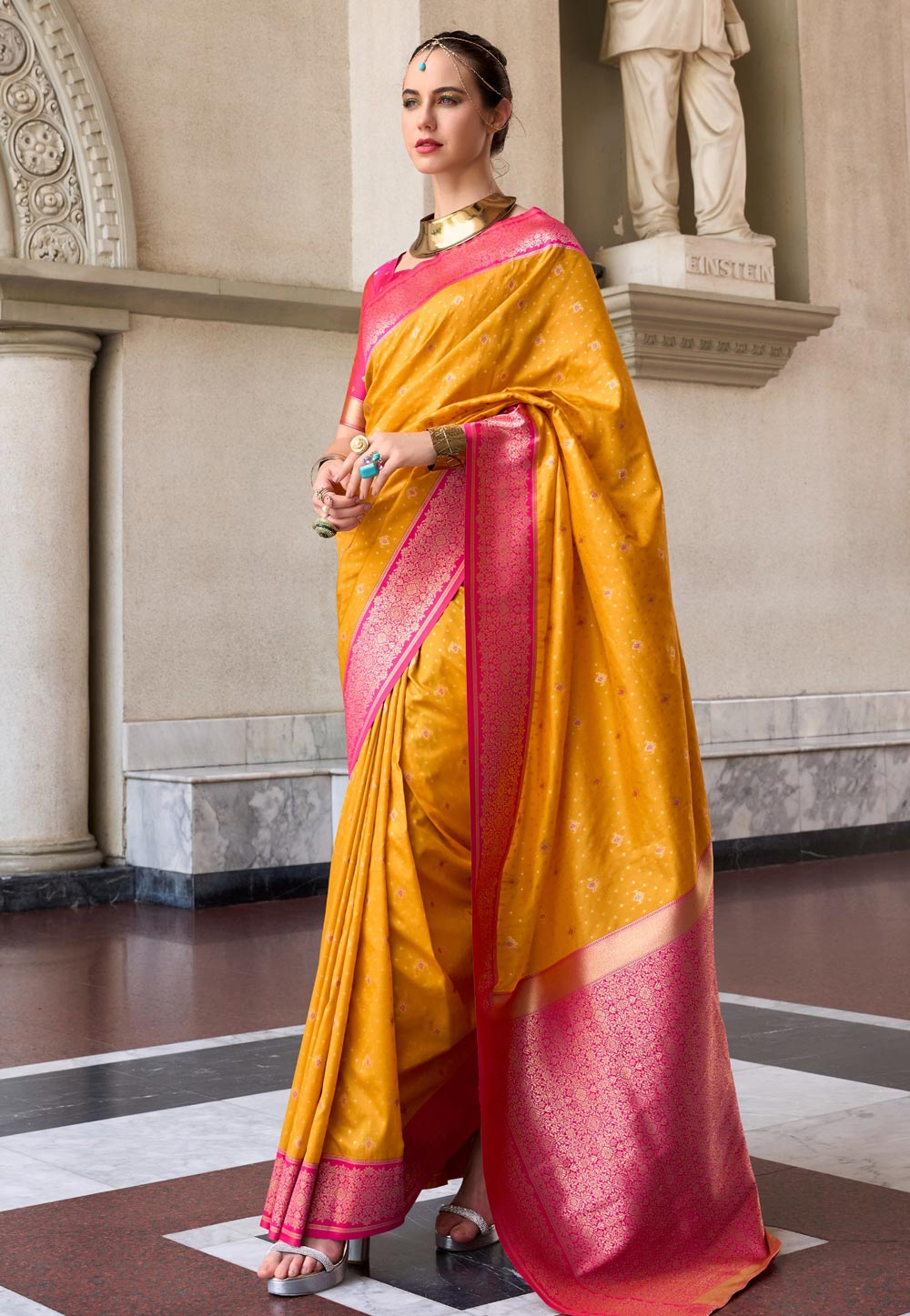 Mustard Silk Saree With Blouse 309811
