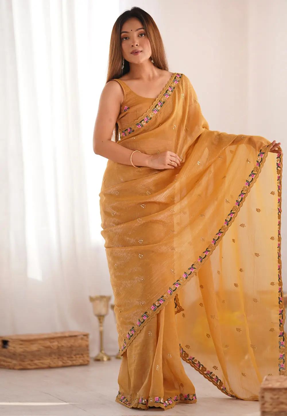 Mustard Silk Saree With Blouse 298833