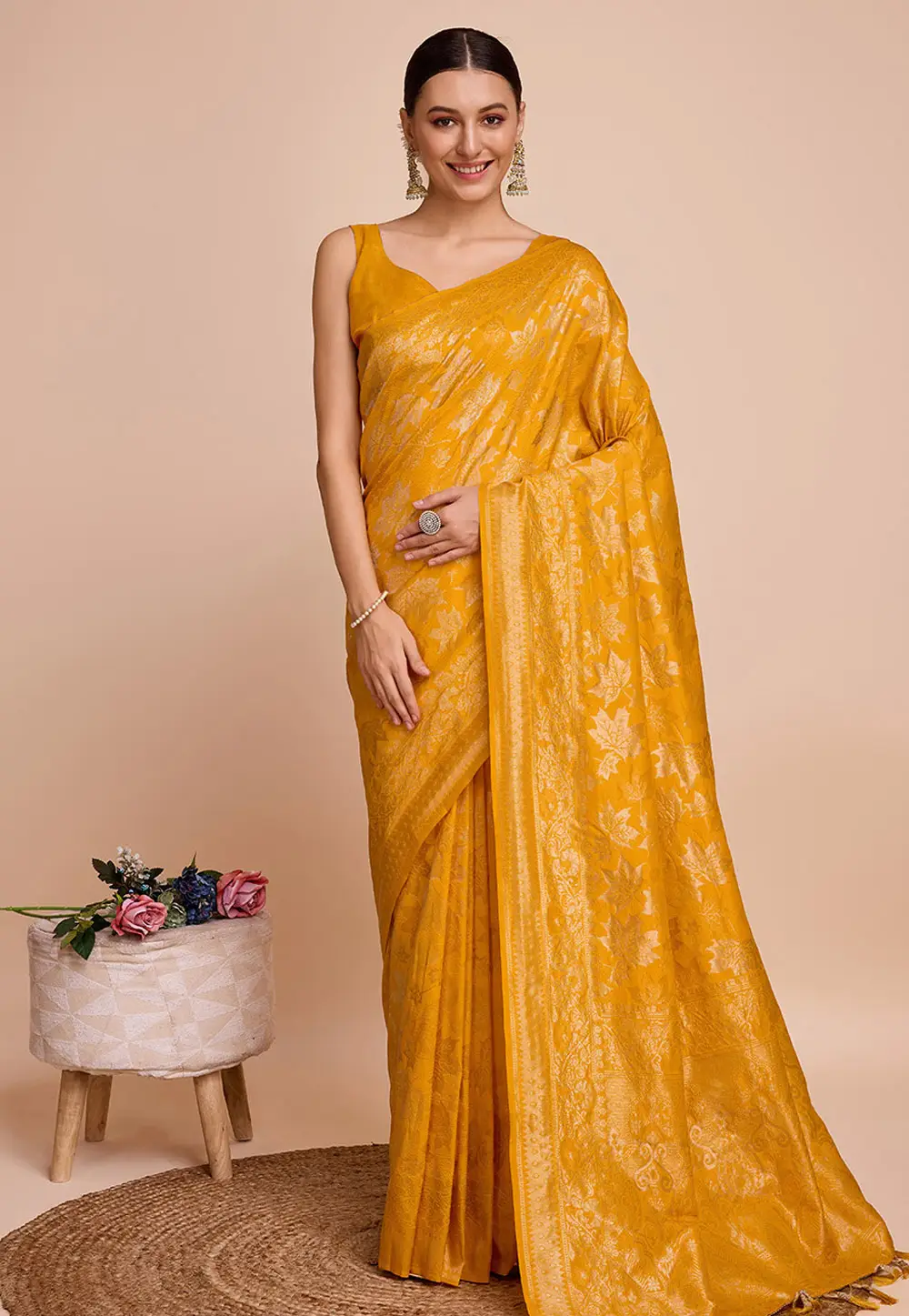 Mustard Silk Saree With Blouse 296275