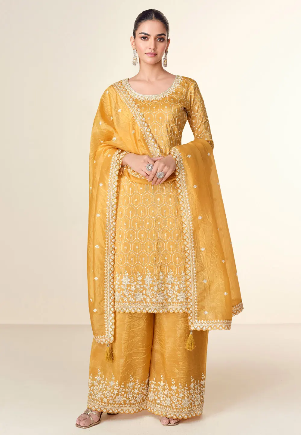 Mustard Tissue Palazzo Suit 297314