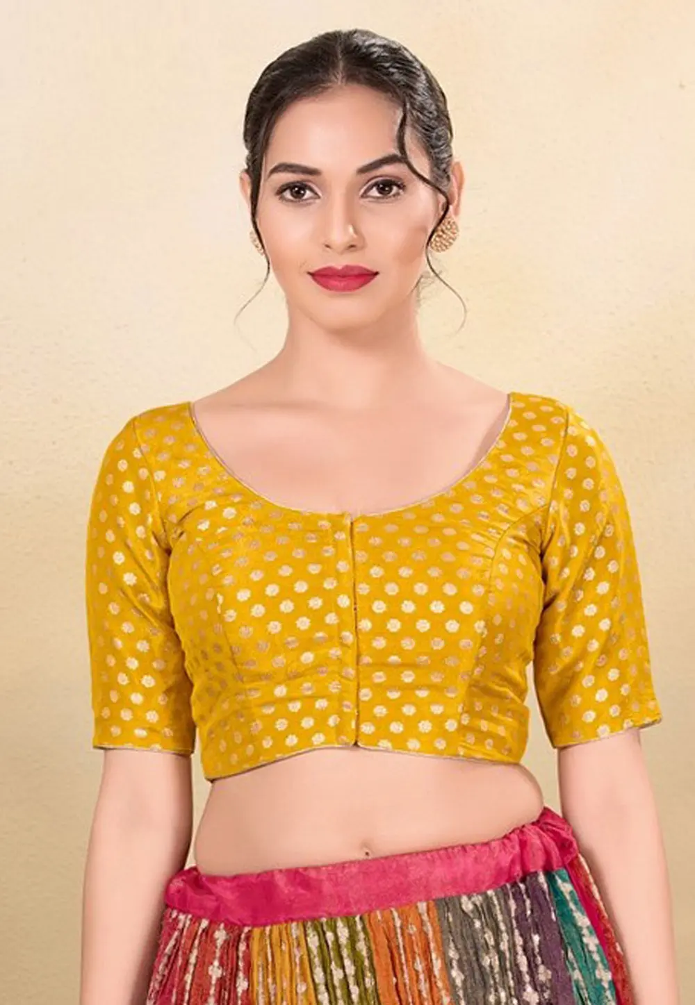 Mustard Tissue Readymade Blouse 298118