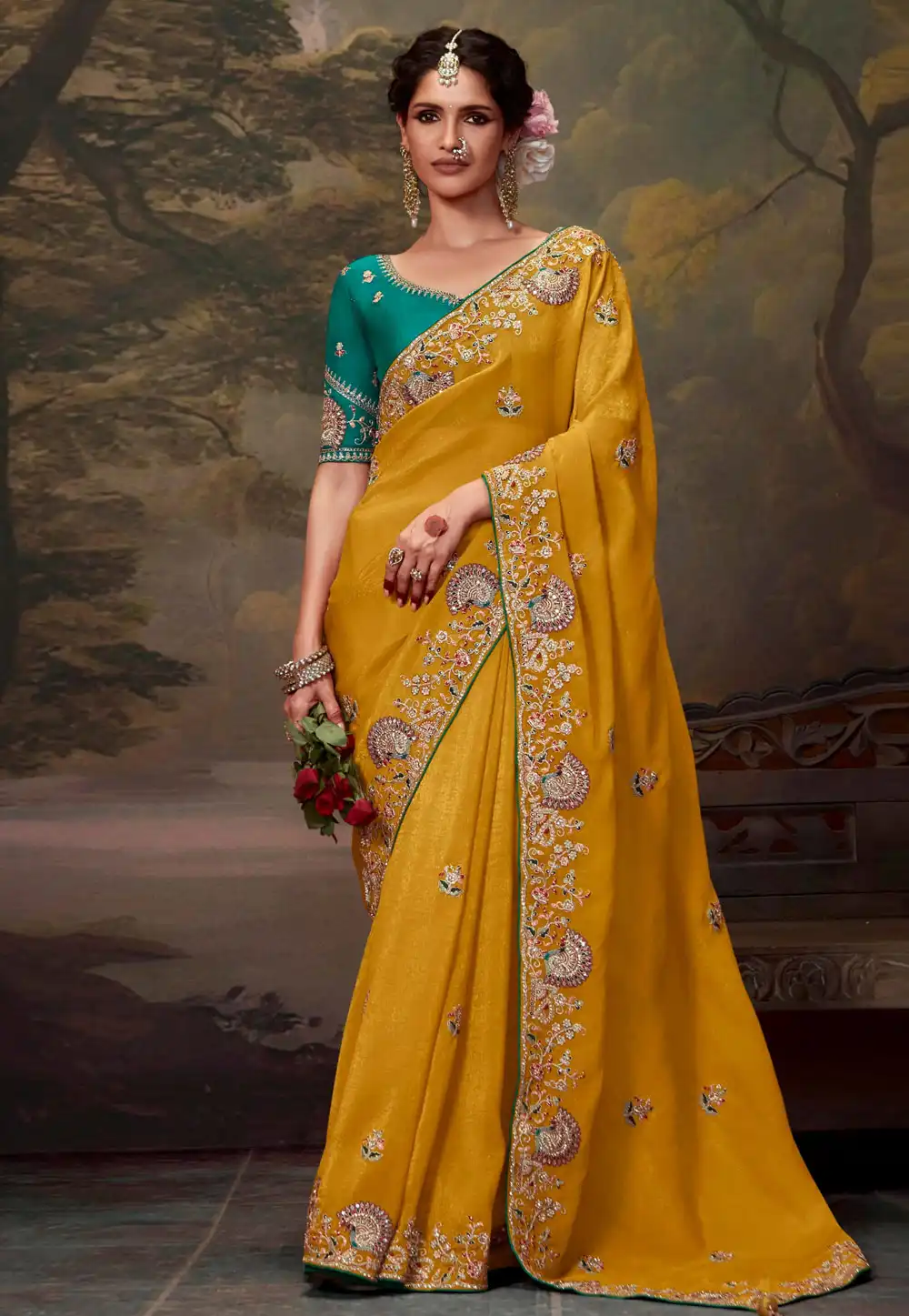 Mustard Tissue Saree With Blouse 293628