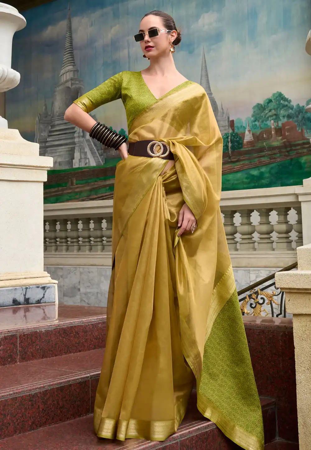 Mustard Tissue Silk Saree With Blouse 294263