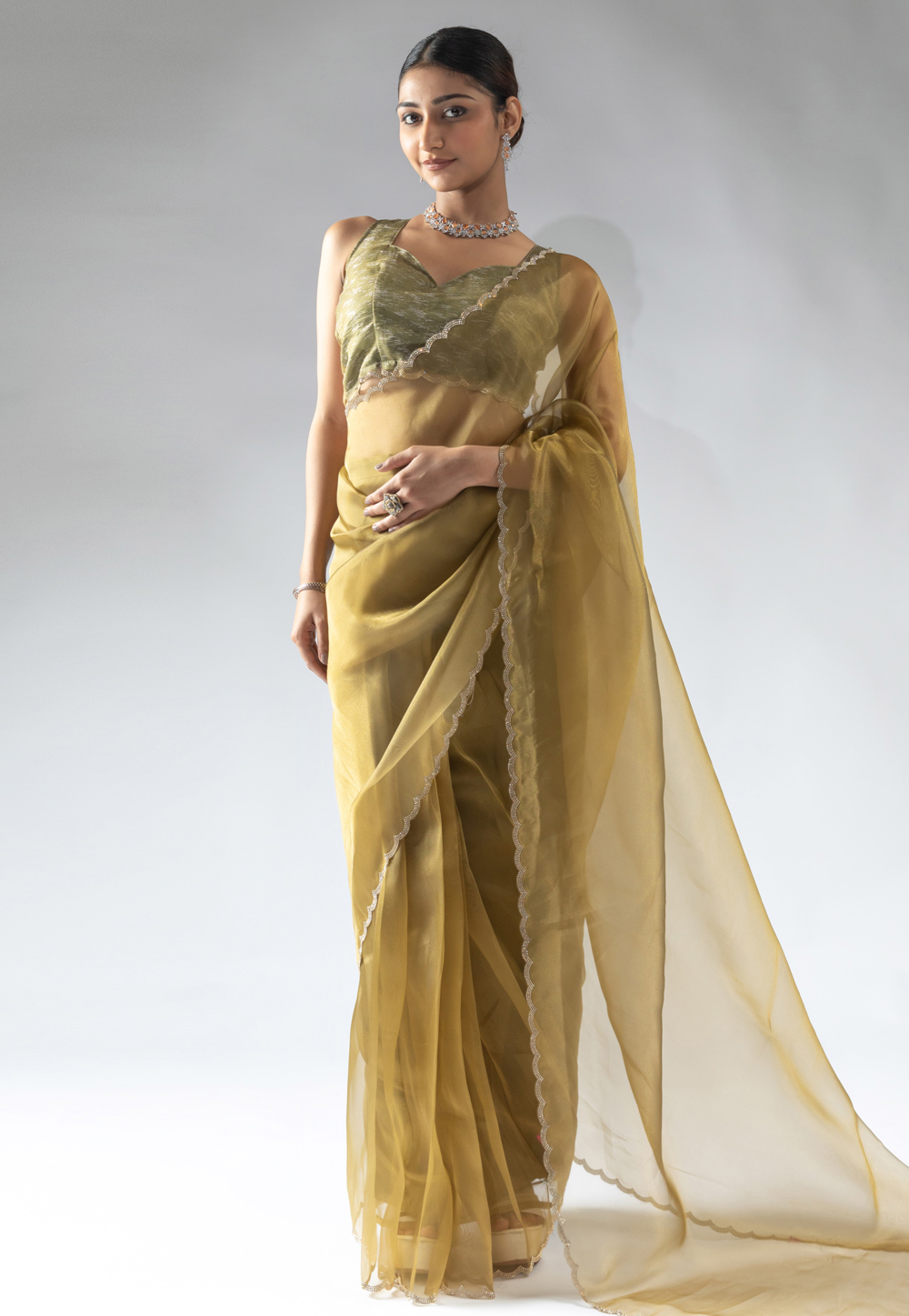 Mustard Tissue Silk Saree With Blouse 309363