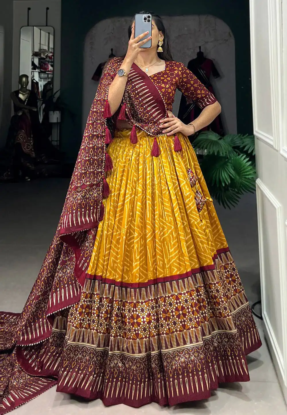 Mustard Tussar Silk Circular Lehenga Choli 293318