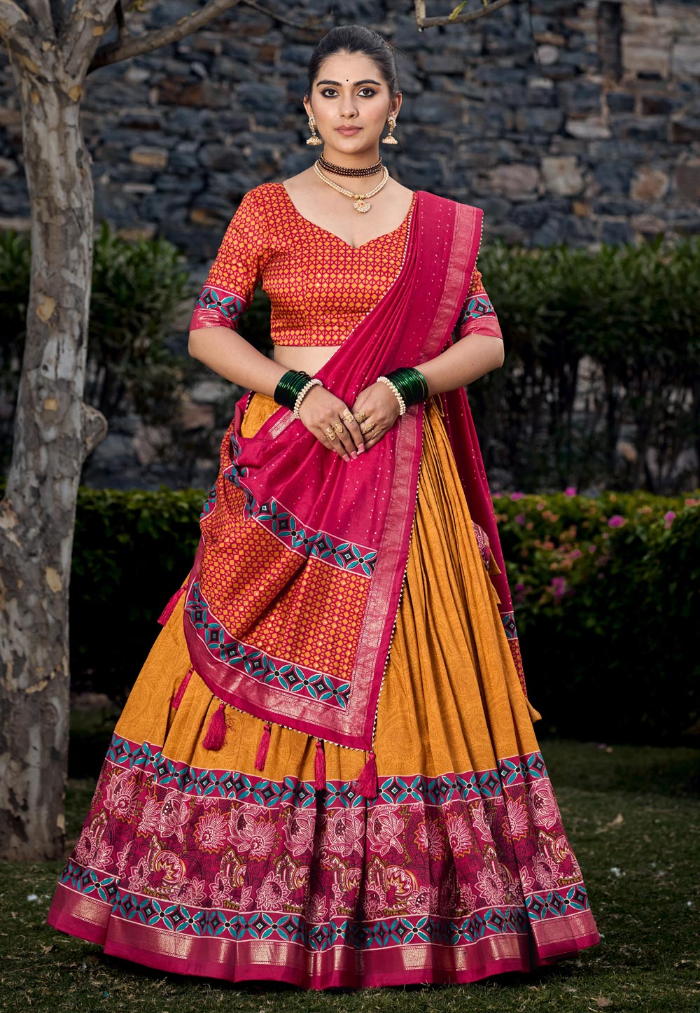 Mustard Tussar Silk Lehenga Choli 286610