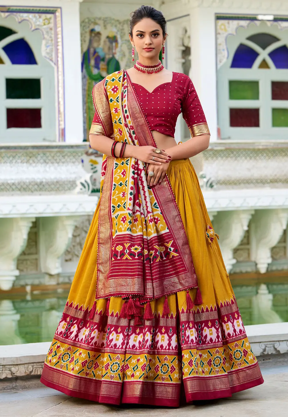 Mustard Tussar Silk Lehenga Choli 301121