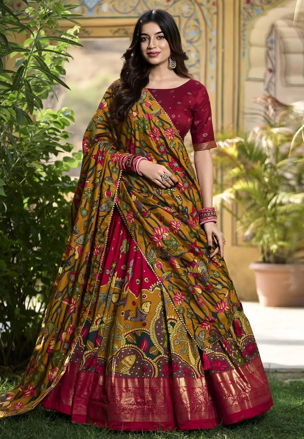 Mustard Tussar Silk Lehenga Choli 297002