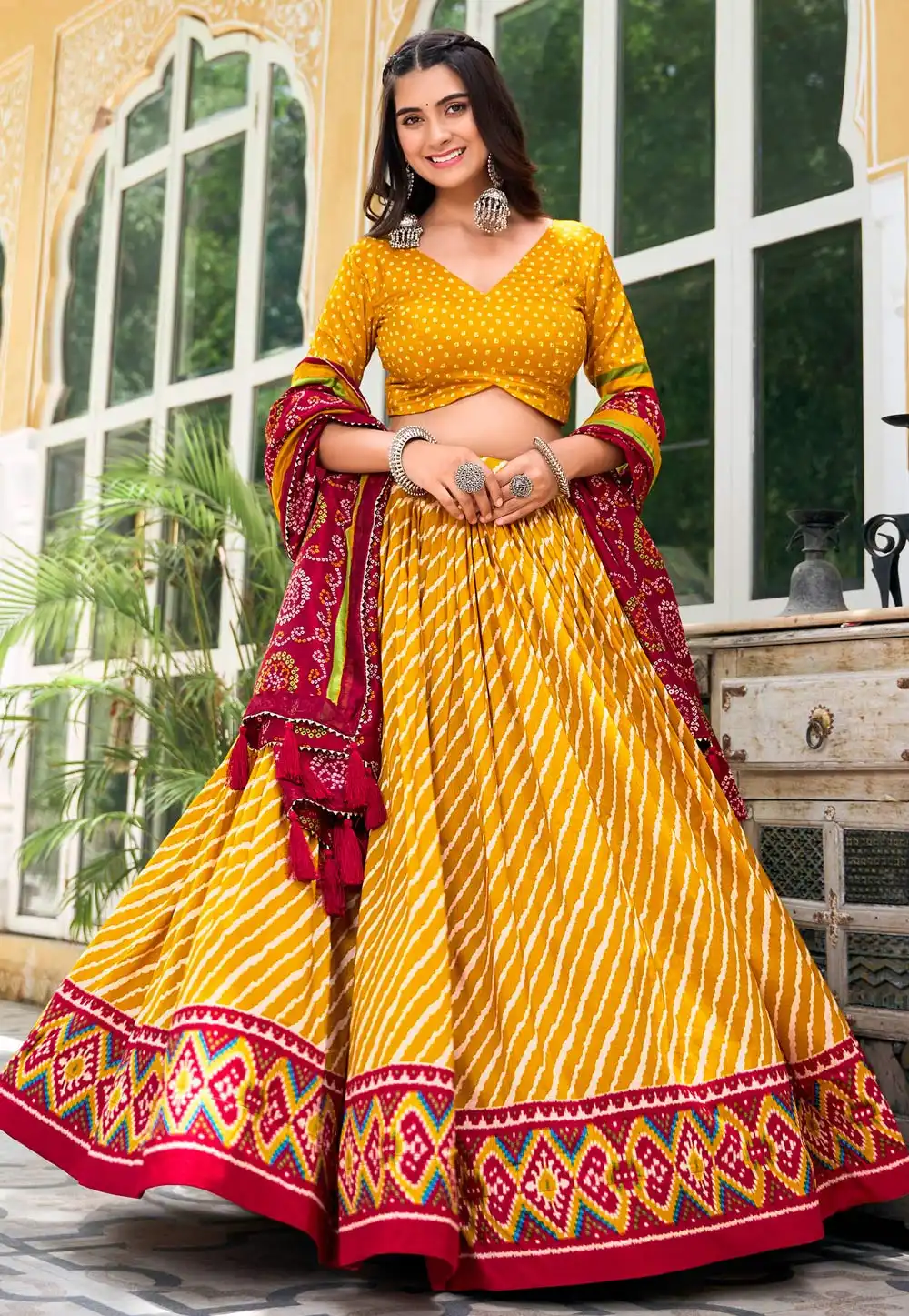 Mustard Tussar Silk Navratri Chaniya Choli 292509