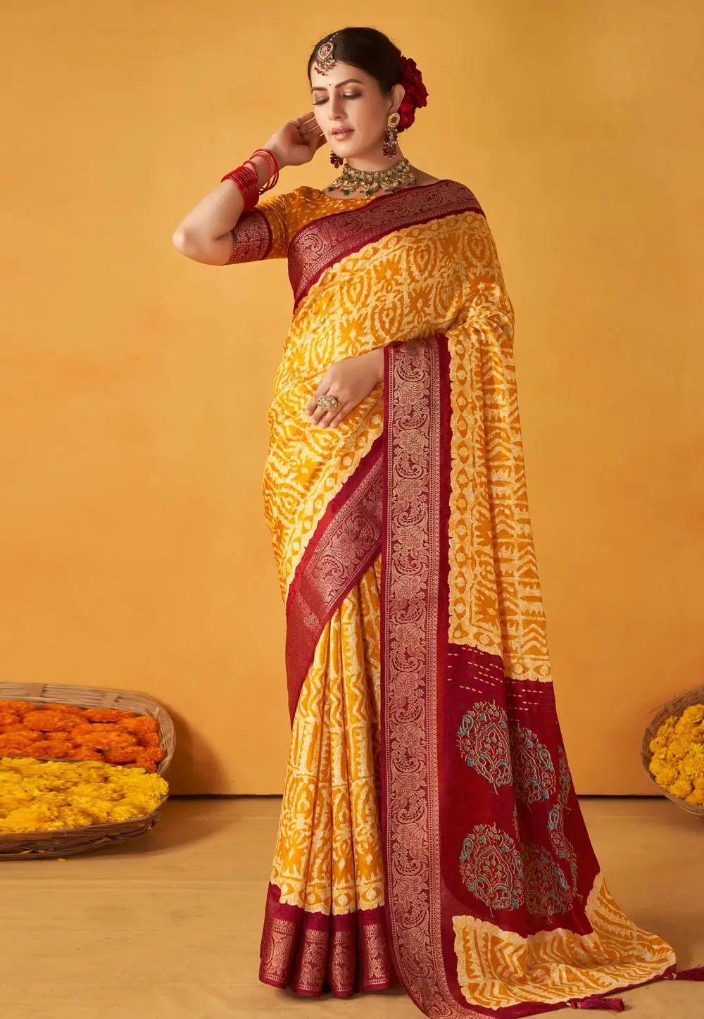 Mustard Tussar Silk Saree With Blouse 296392