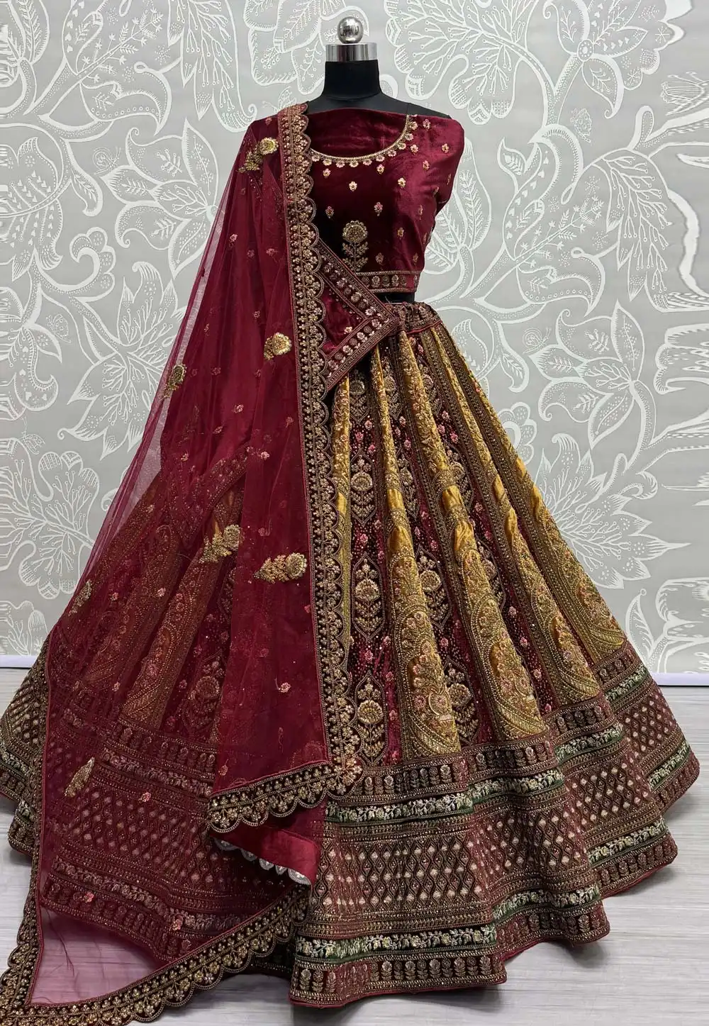 Mustard Velvet Bridal Lehenga Choli 290942