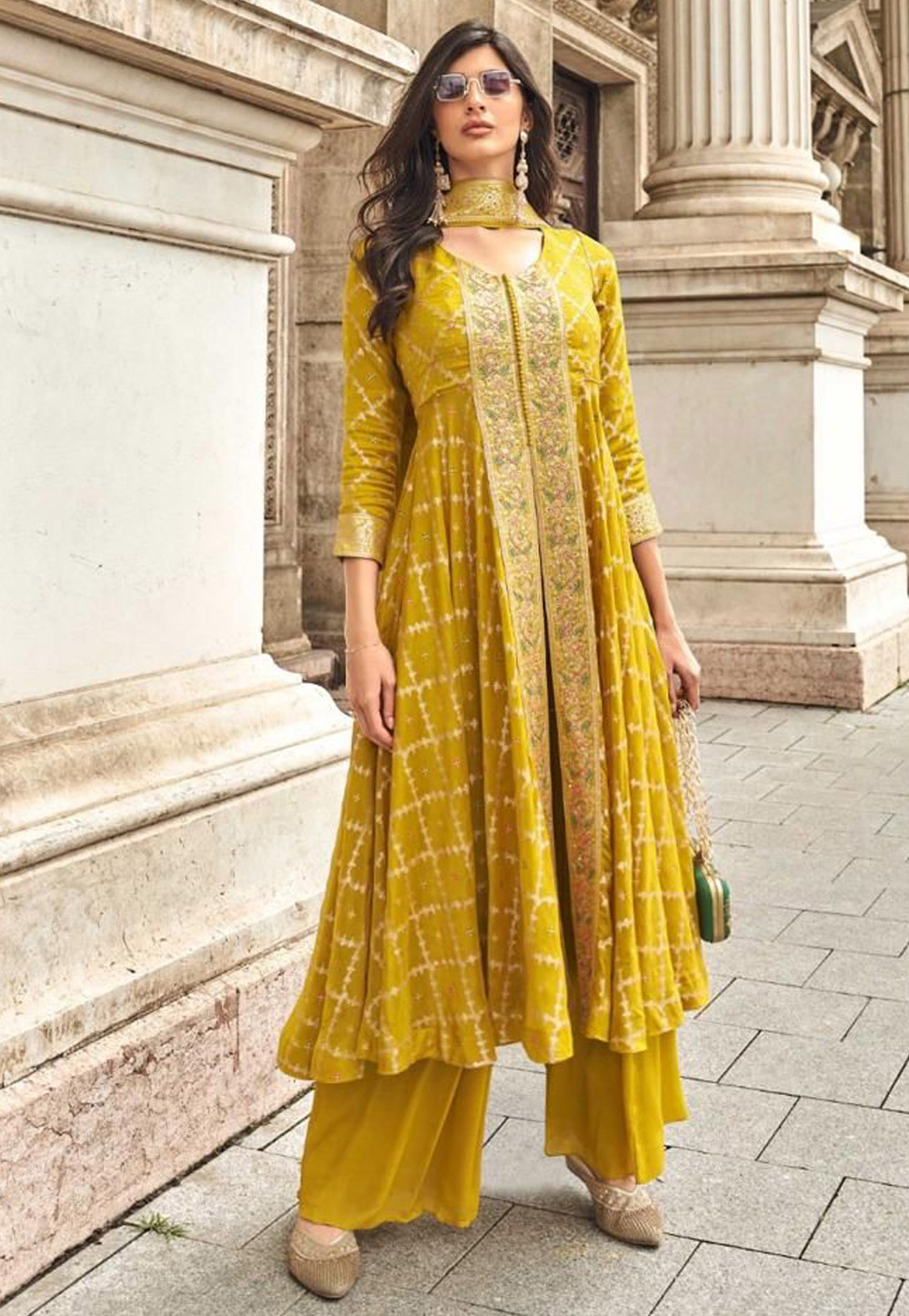 Mustard Viscose Palazzo Suit 306205