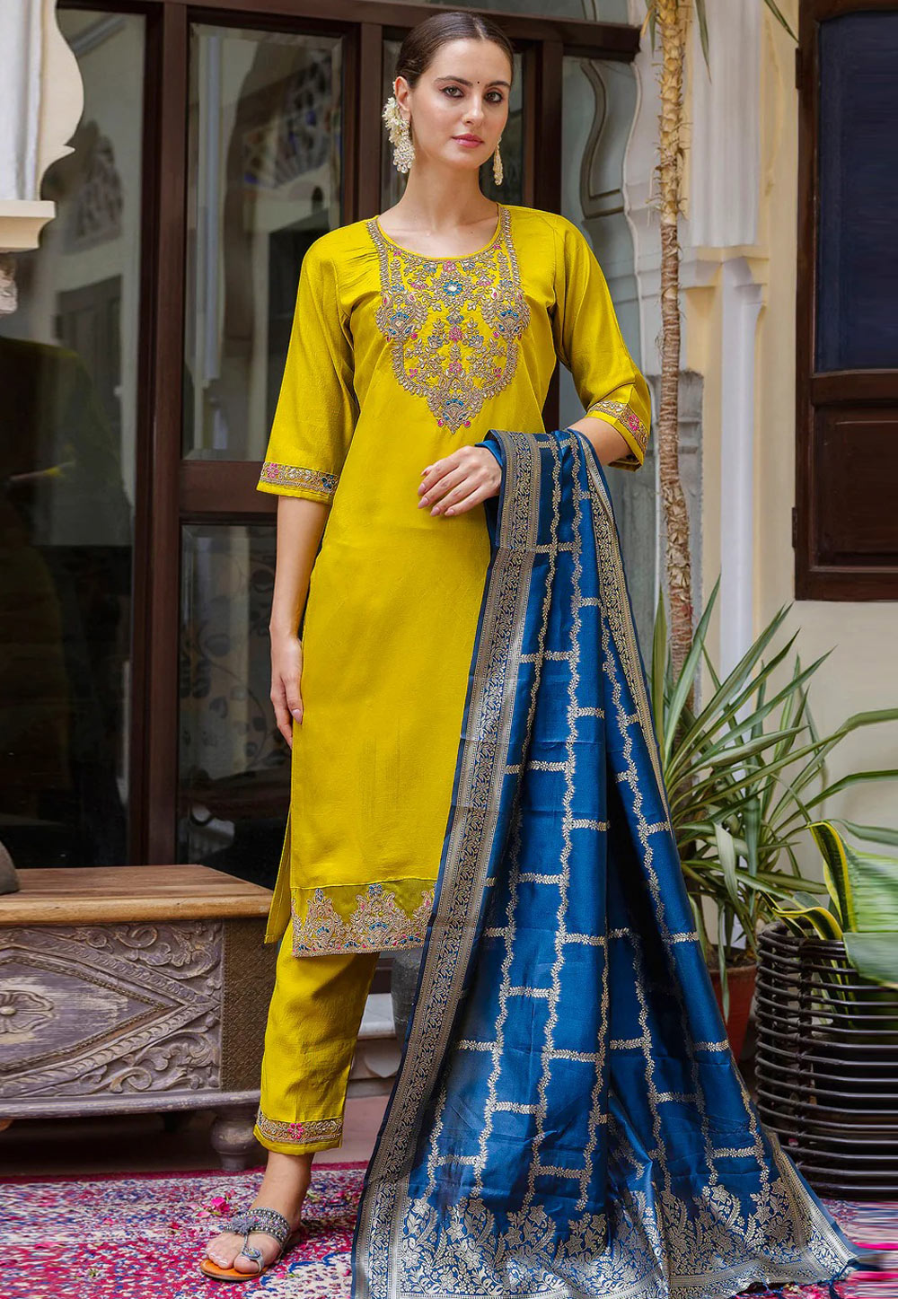 Mustard Viscose Rayon Readymade Pakistani Suit 309173