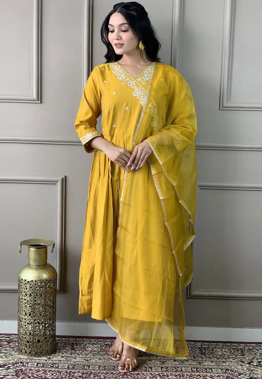 Mustard Viscose Readymade Anarkali Suit 293233