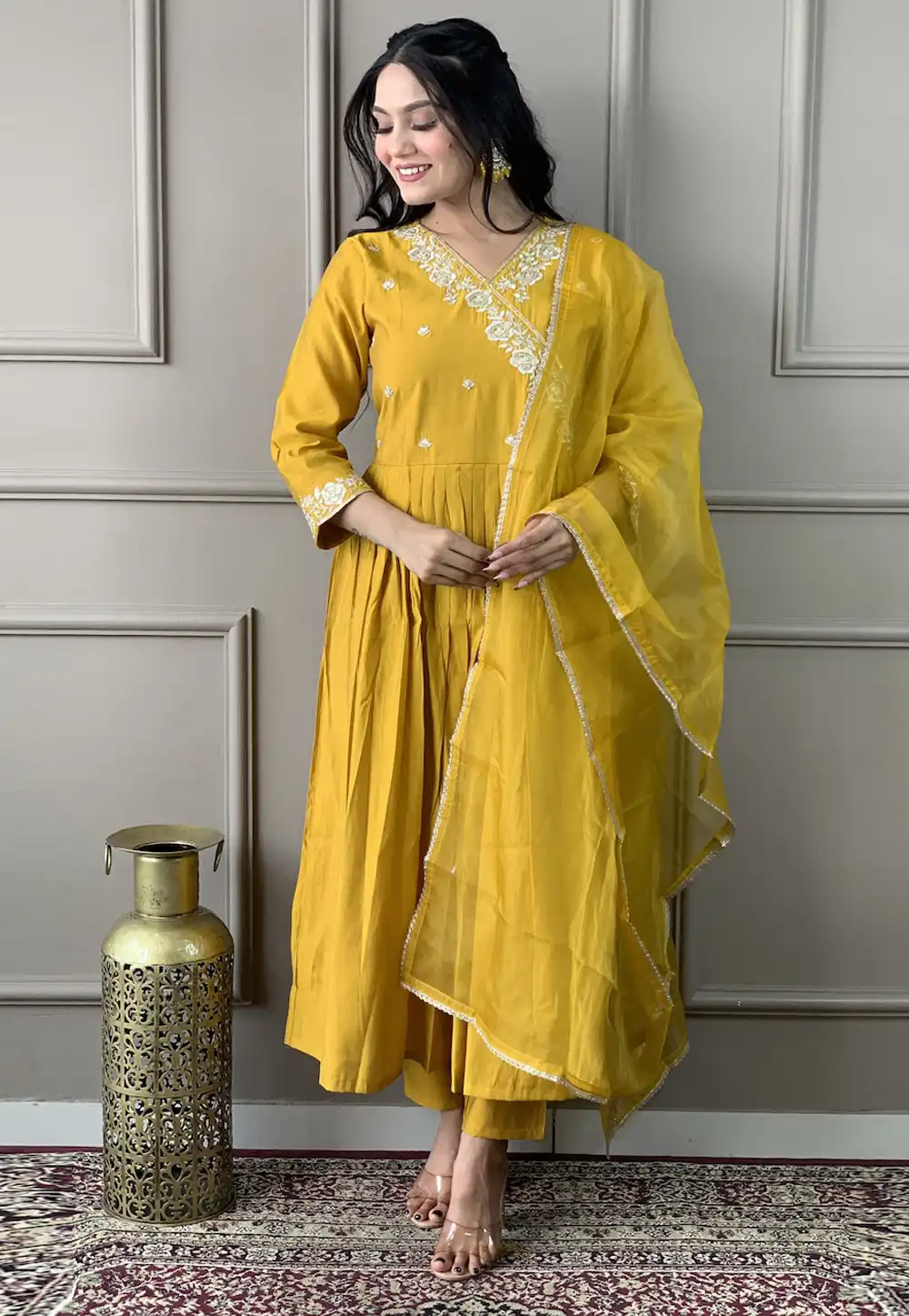 Mustard Viscose Readymade Anarkali Suit 294472