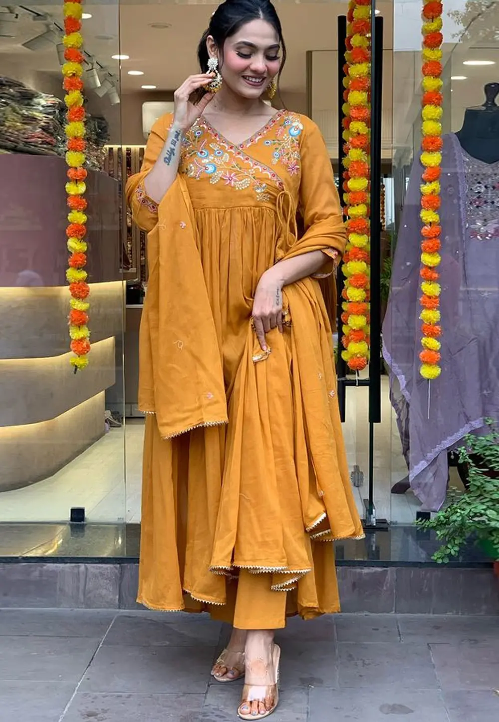 Mustard Viscose Readymade Anarkali Suit 299675