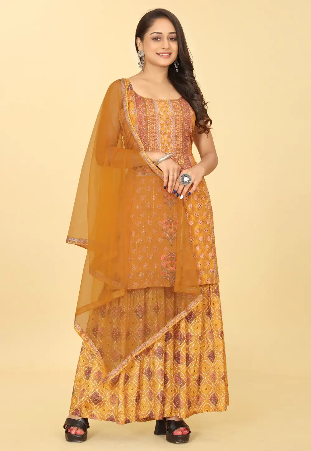 Mustard Viscose Readymade Gharara Suit 288115