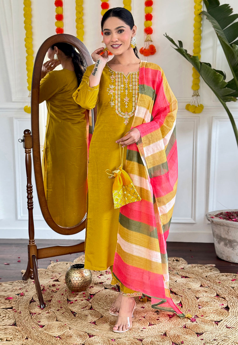 Mustard Viscose Readymade Pakistani Suit 306160