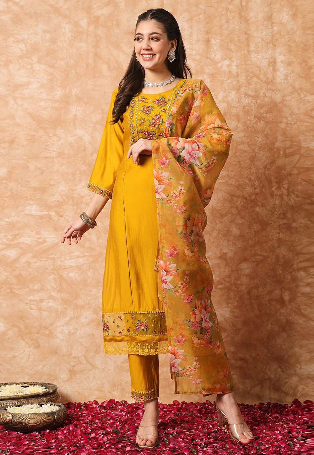 Mustard Viscose Readymade Pakistani Suit 279879